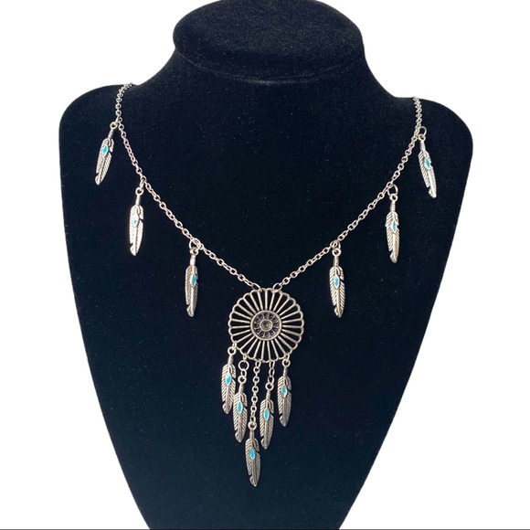 3/$25 Boho Long Feather Tassels Silver Necklace - Picture 1 of 3